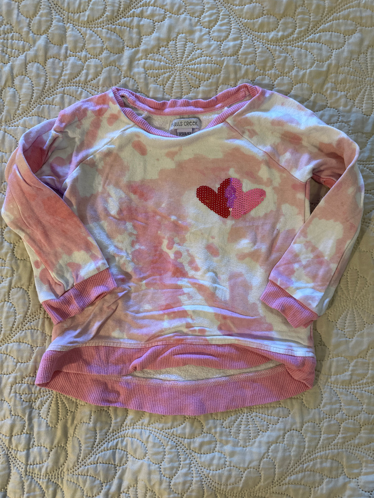 Falls creek long sleeve Heart sequin shirt - size Youth - 4 (XS)