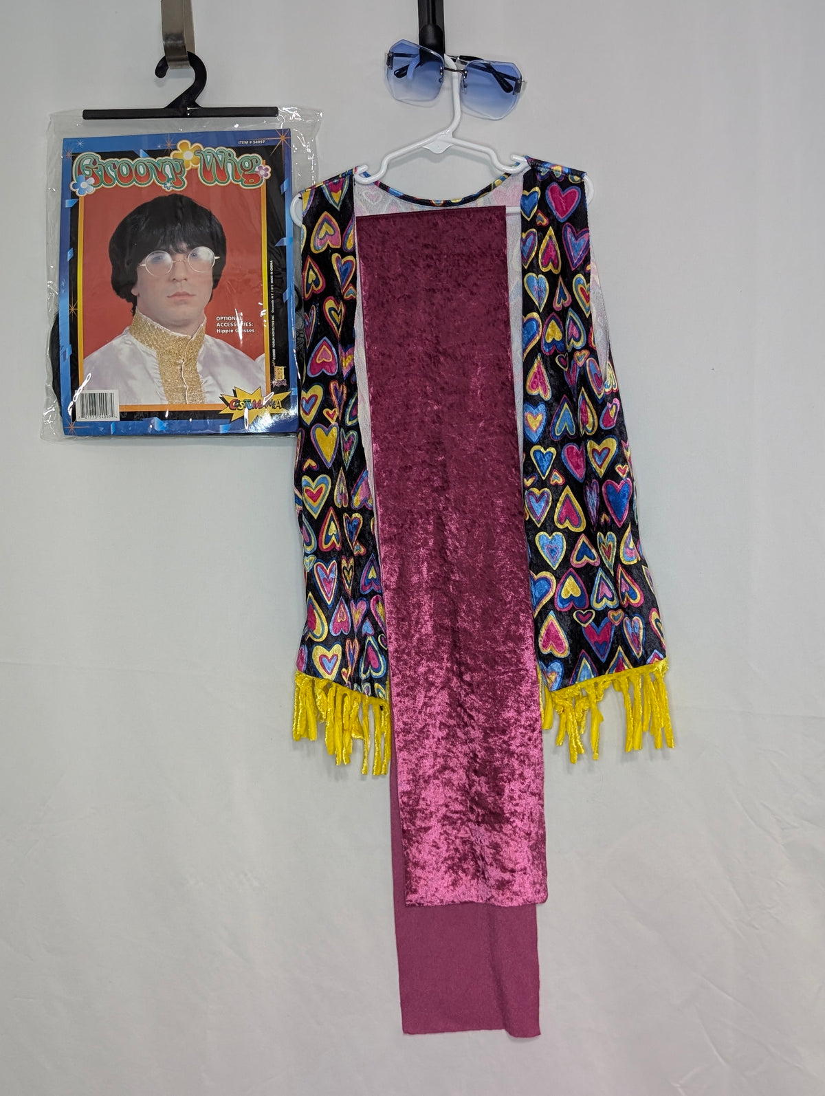 VGUC 4pc Hippie costume incl. wig, fringe velour