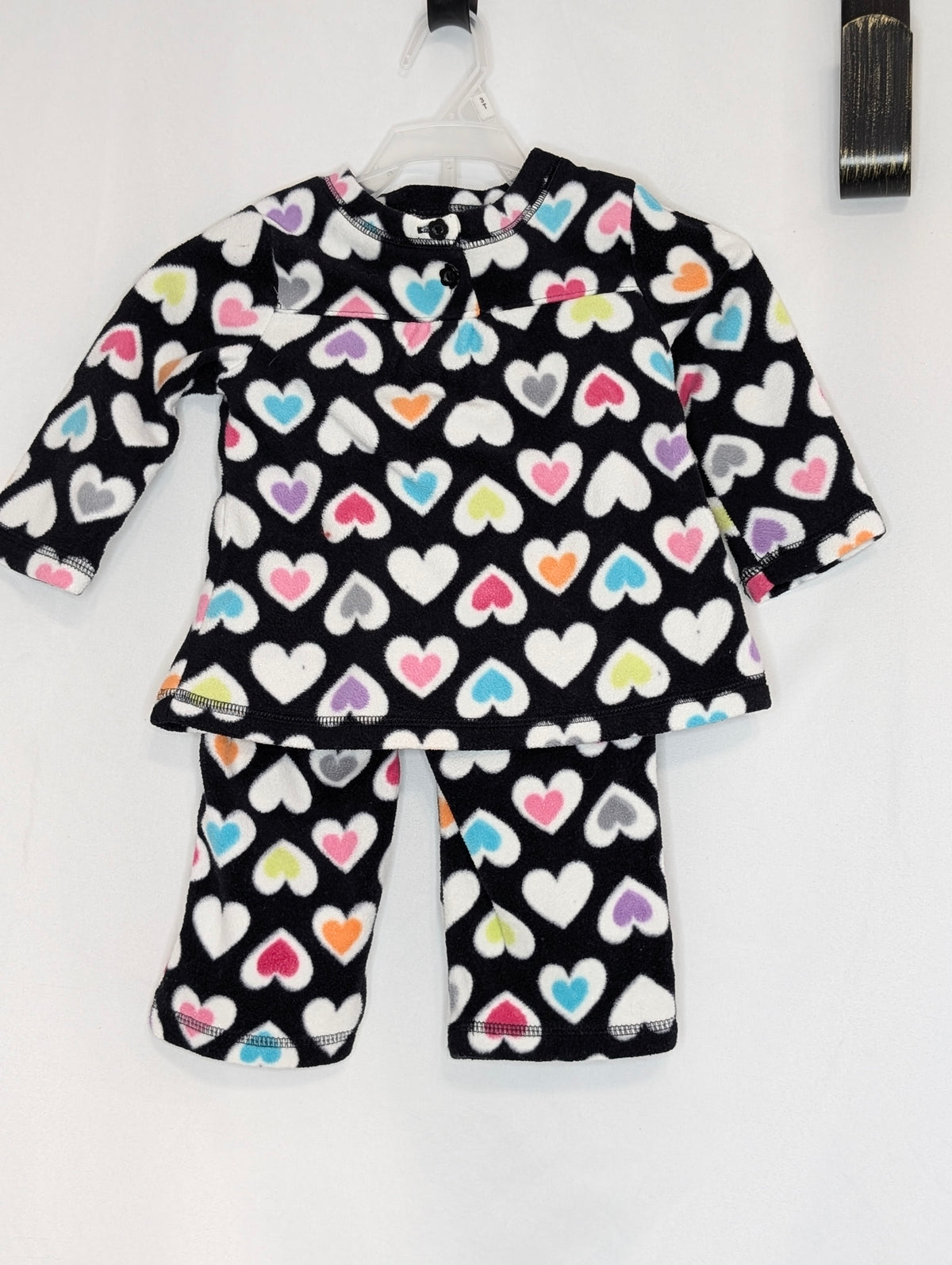 VGUC JumpBean 2pc, l/s fleece top & pants, blk - size Month - 9-12 / 12M