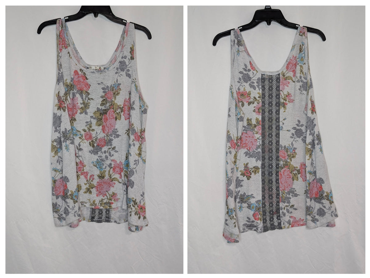 GUC knit tank w/lace stripe down back, grey w - size Women - 3X (24/26W)