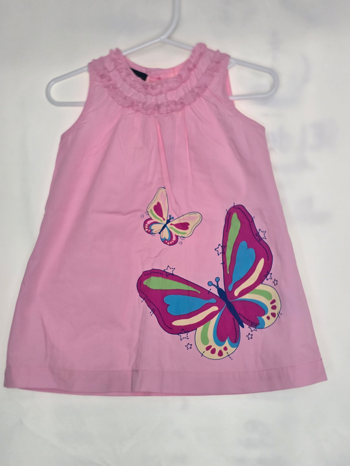 VGUC light pink sleeve- less dress w/butterflies - size Month - 12-18 / 18M
