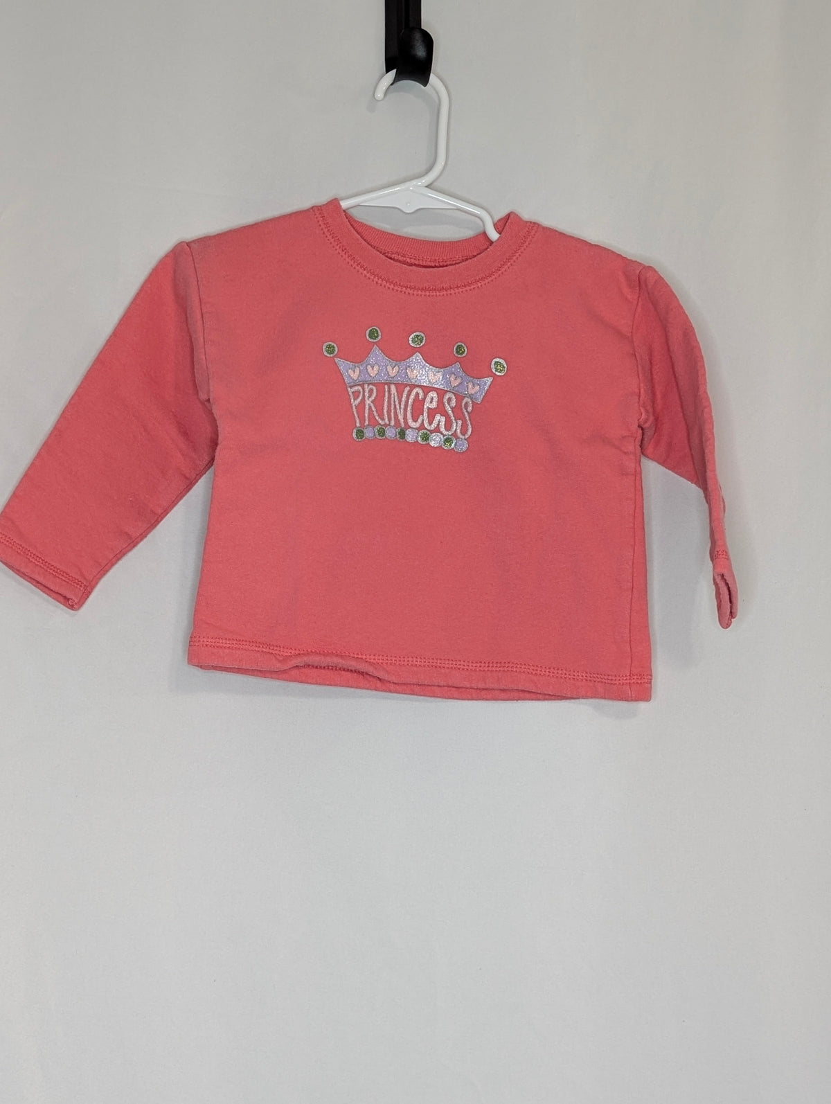 EUC coral pink sweat- shirt w/glittery crown - size Month - 18-24 / 24M