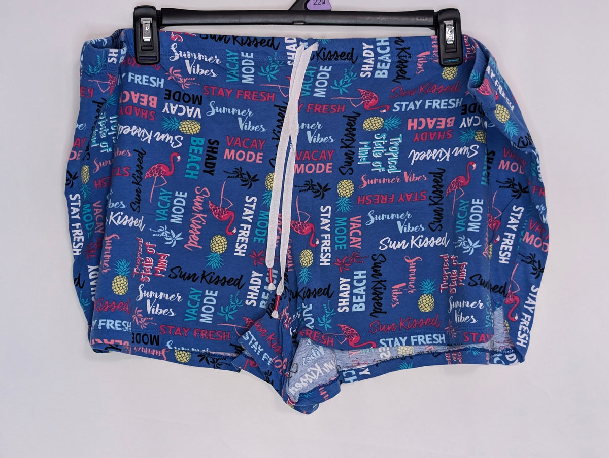 VGUC PJ shorts, blue w tropical print, cotton, - size Women - 3X (24/26W)