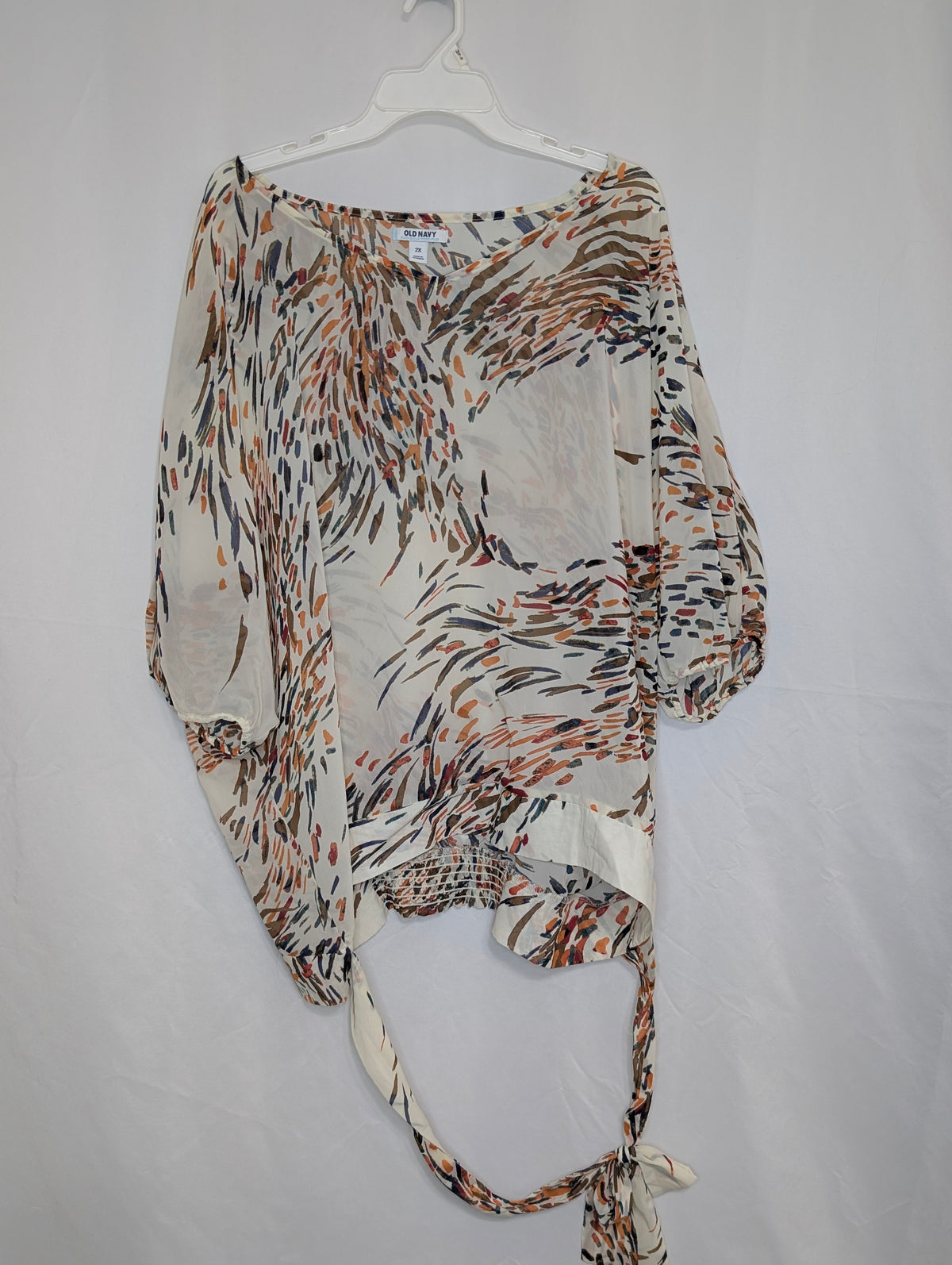 EUC ON sheer blouse, cream w/ fall colors - size Women - 2X (20/22W)