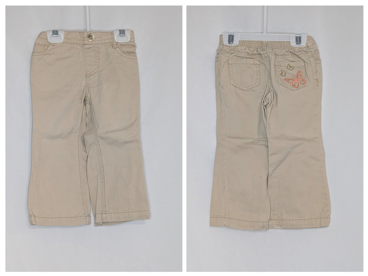 EUC elastic waist khaki pants w/butterfly back - size Toddler - 2T