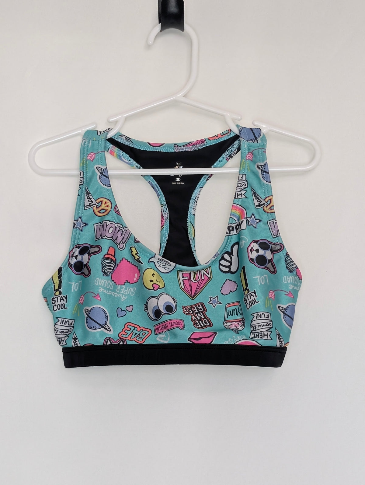 EUC aqua sportsbra, racerback, 21 underbust - size Youth - 8 (M)