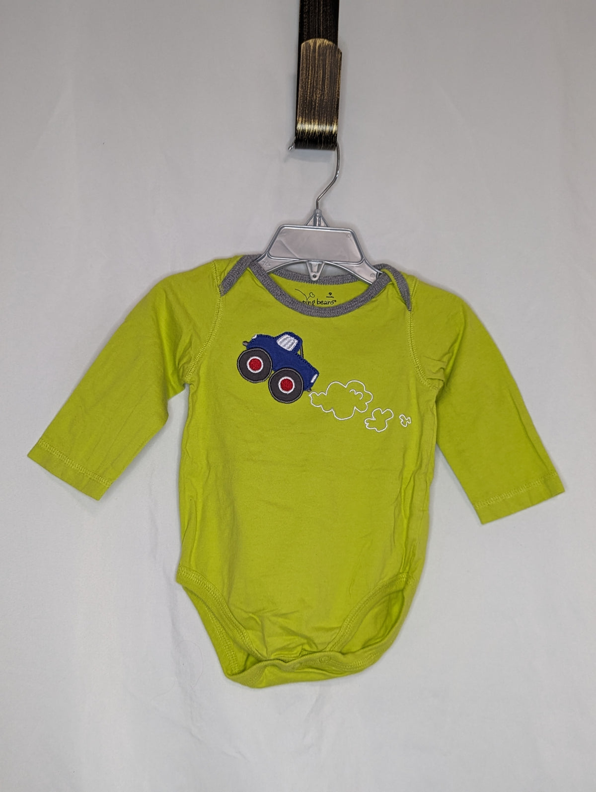 EUC JumpBean l/s onesie lime green w/ grey trim, - size Month - 6-9 / 9M
