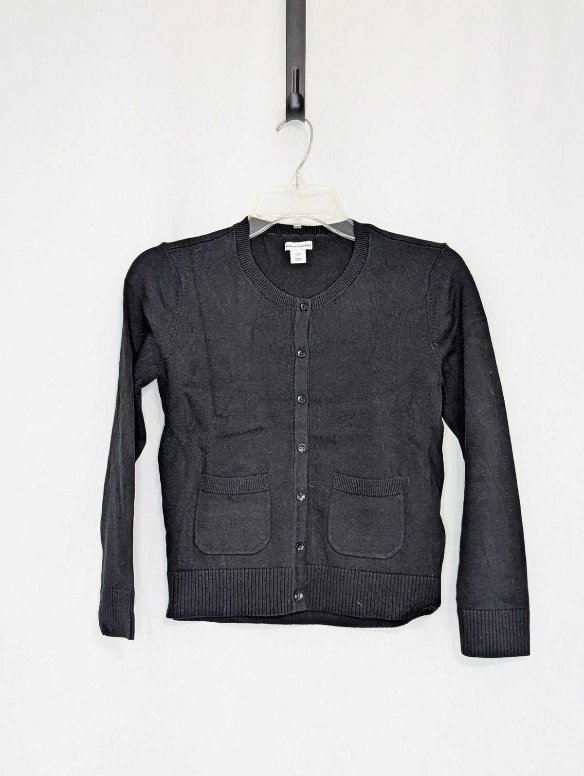 EUC l/s black knit 7 button front cardigan, 2 - size Youth - 10 (L)