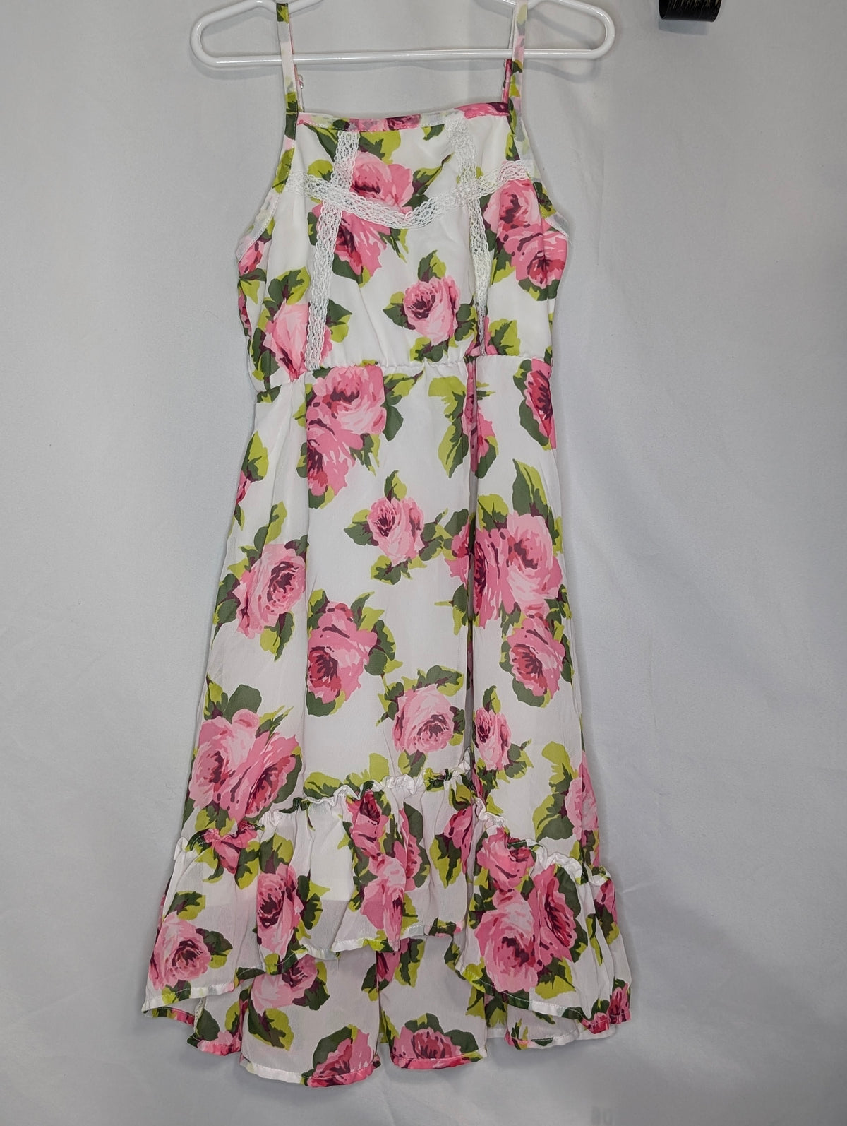 EUC CP hi-low sundress, crochet trim bodice, adj - size Youth - 5 (XS)