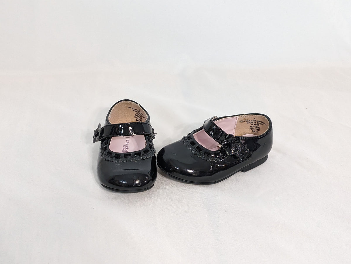 GUC OshKosh mary janes black patent, flower - size Shoes - Toddler 4
