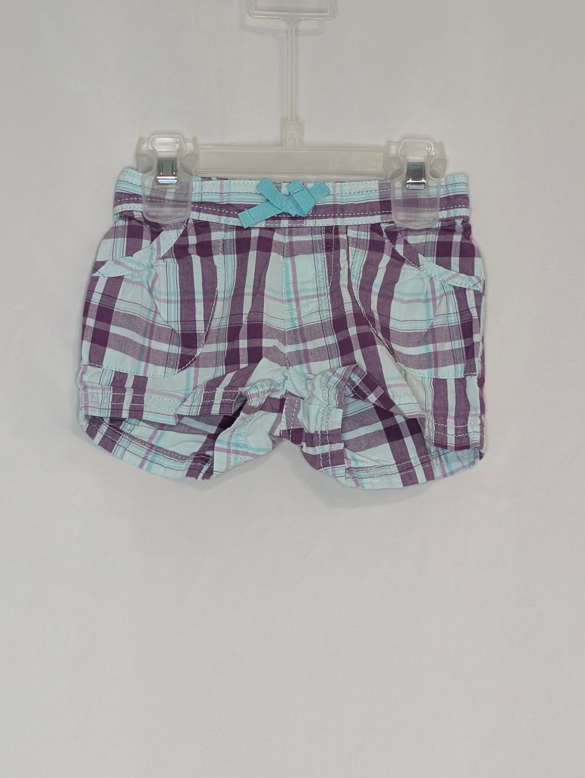 VGUC cotton shorts, aqua purple/teal plaid, 2 - size Toddler - 2T