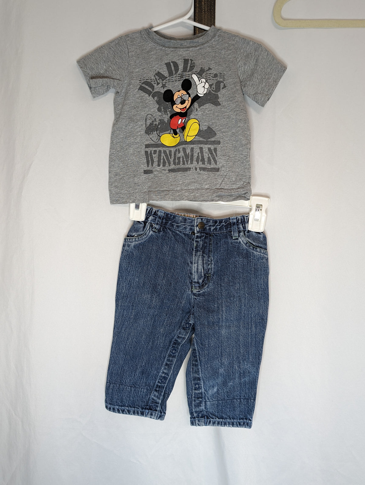 GUC 2pc, grey Mickey tee Daddy's Wingman, blue - size Month - 6-9 / 9M