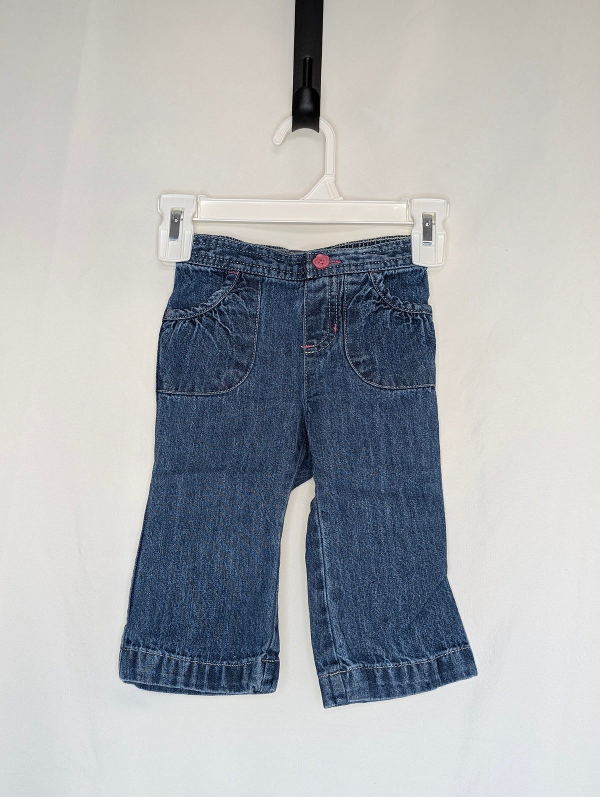 EUC JumpBean jeans, pink button on elastic waist - size Month - 9-12 / 12M