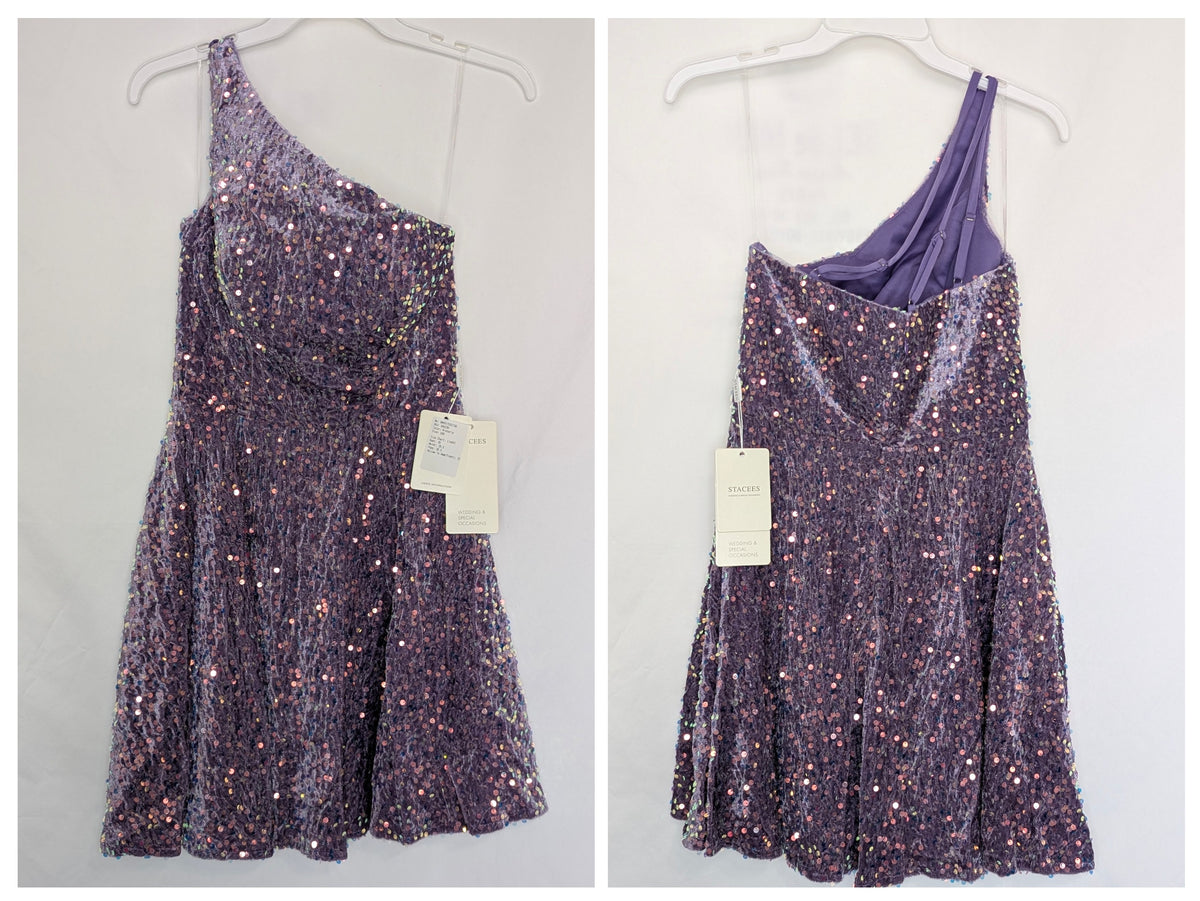 NEW Stacees dress size 6 Wisteria purple;2 pocket - size Junior - S (3/5)