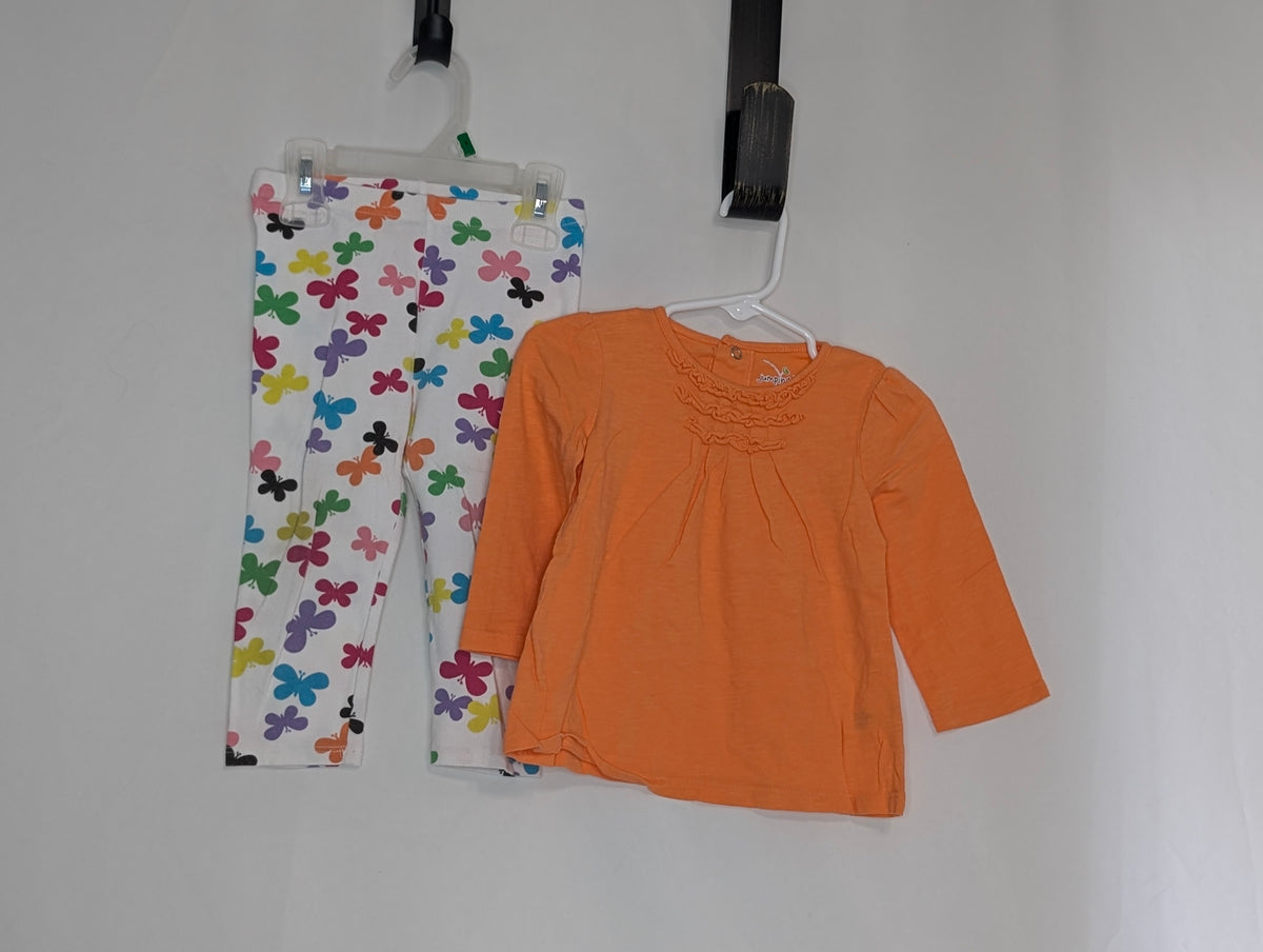 VGUC 2pc JumpBean l/s T orange ruffle, white - size Month - 12-18 / 18M