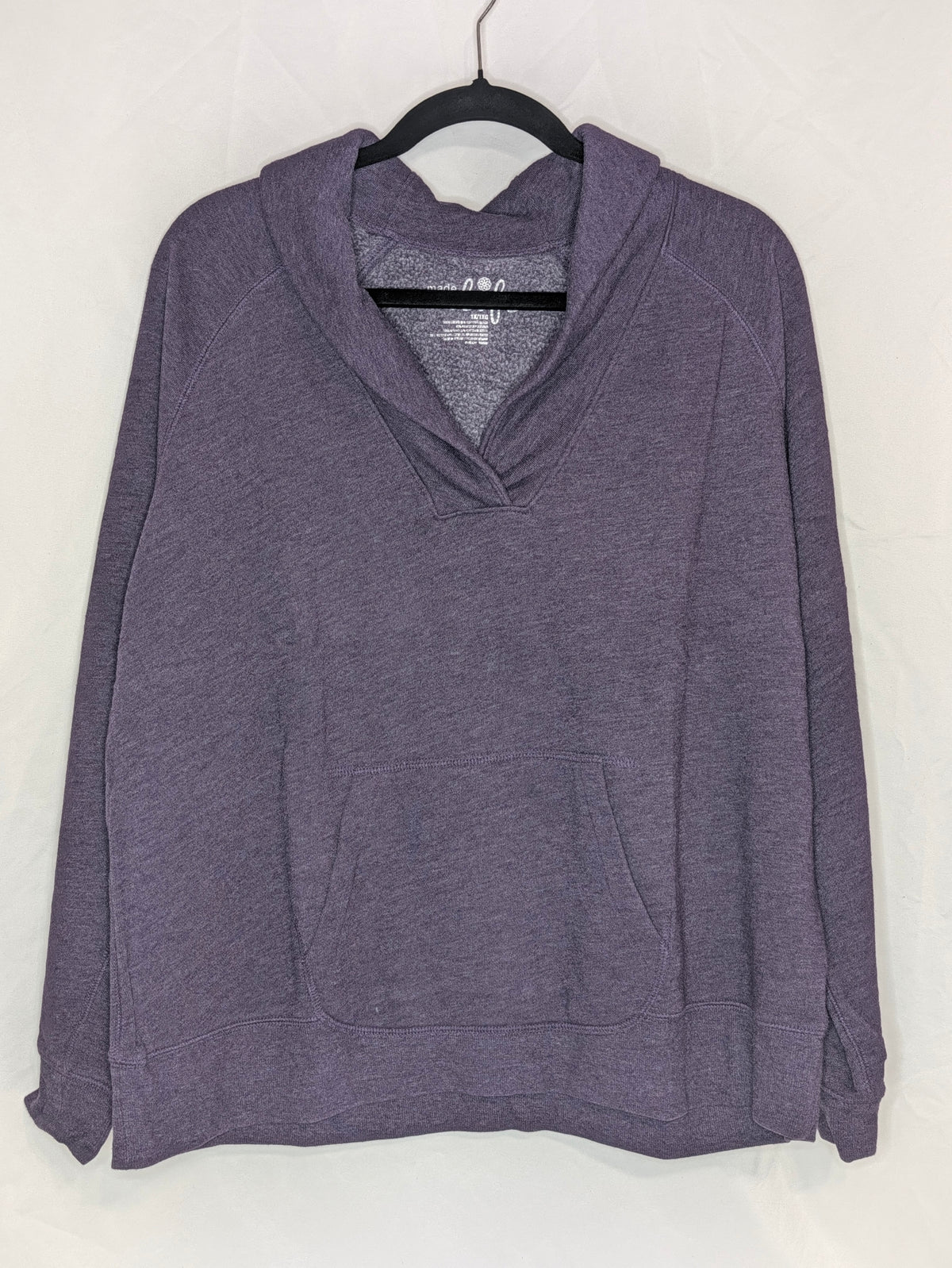 VGC l/s dk purple shawl collar fleece top w/ - size Women - 1X (16/18W)