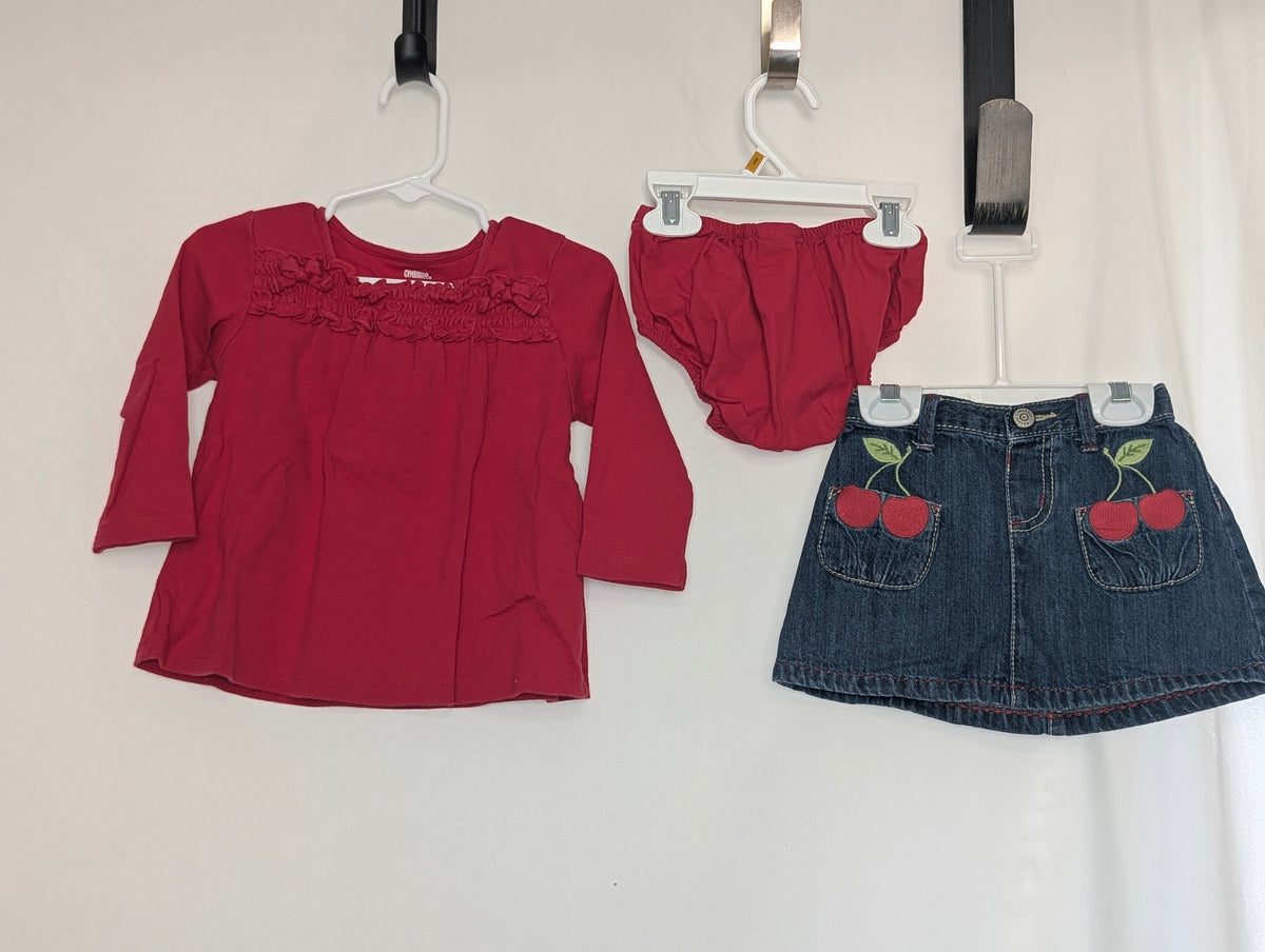 EUC 3pc Gymboree, red l/s ruffle top & diaper - size Month - 18-24 / 24M