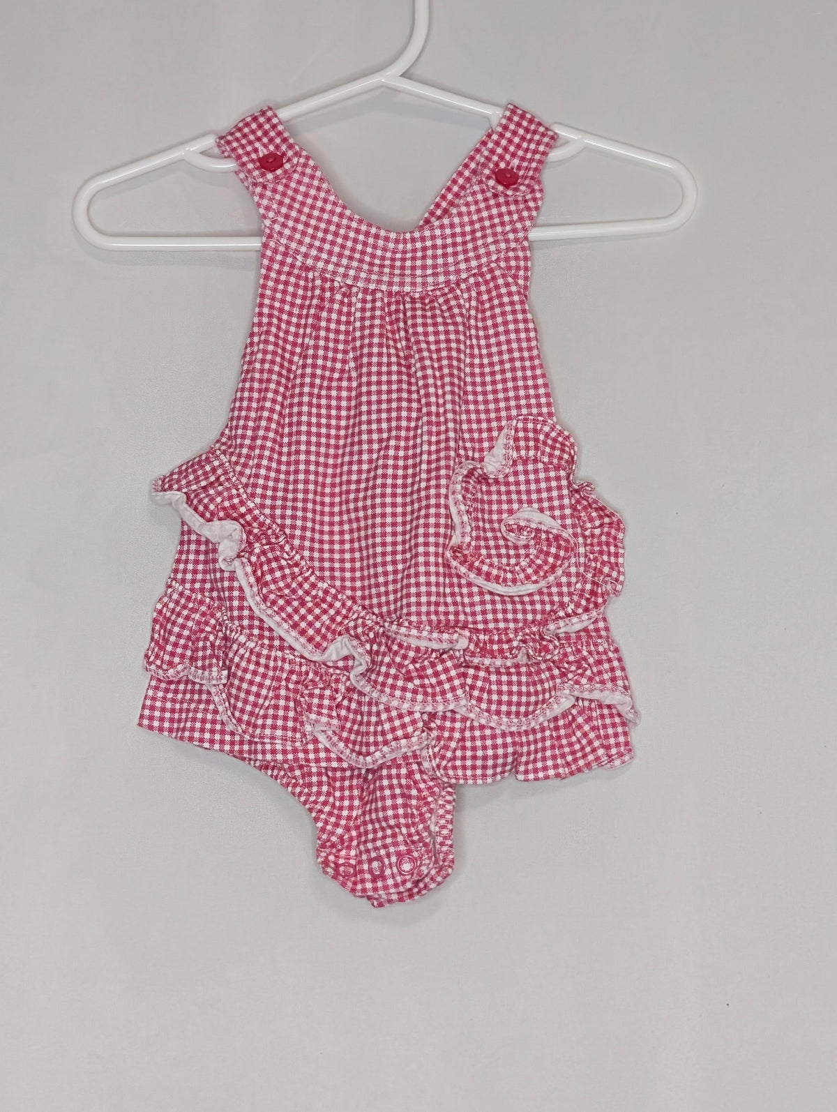VGUC romper pink &white gingham, sleeveless - size Month - 0-3 / 3M
