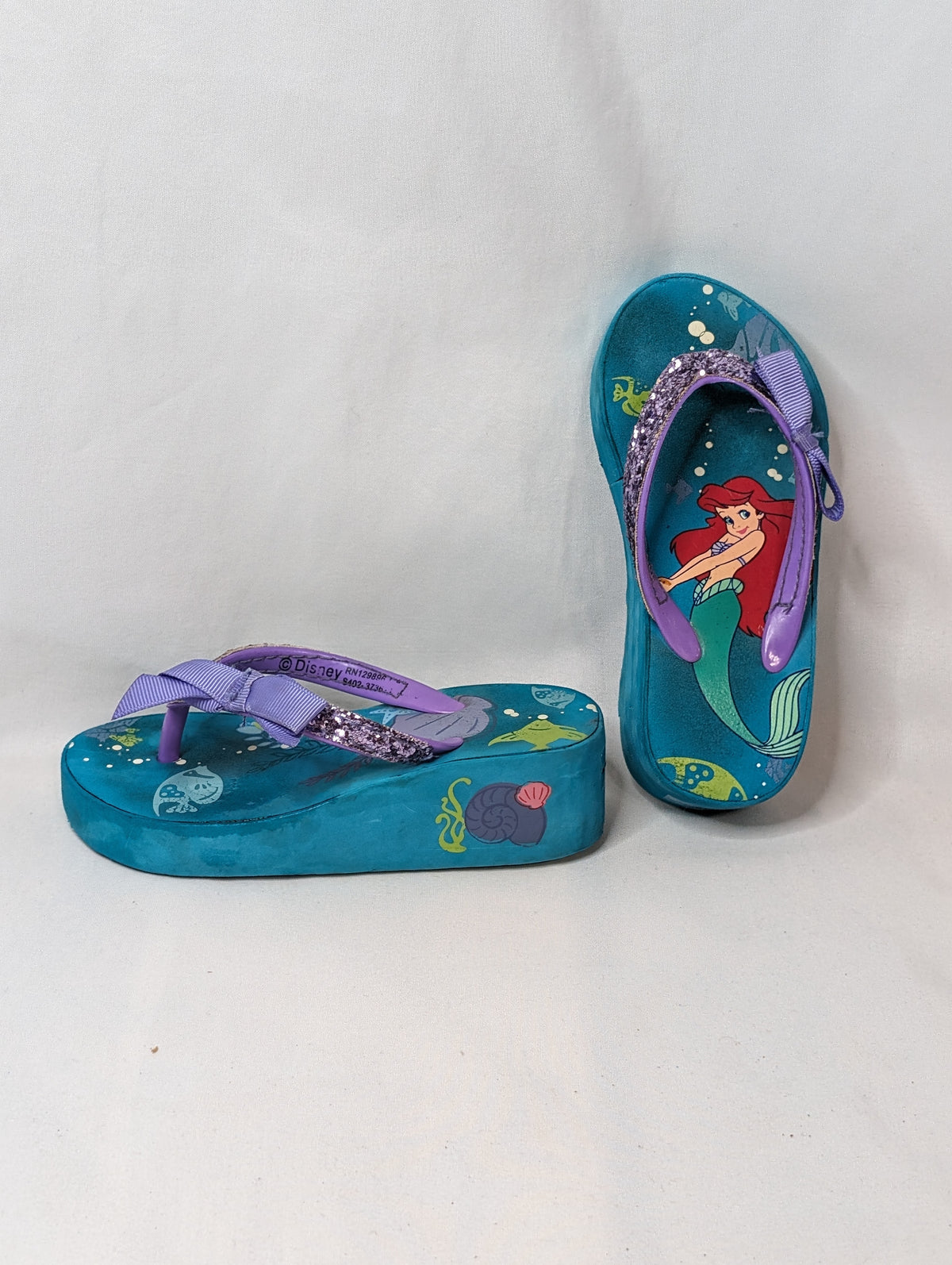 GUC Ariel flip flops, teal/purple glitter, - size Shoes - Toddler 7