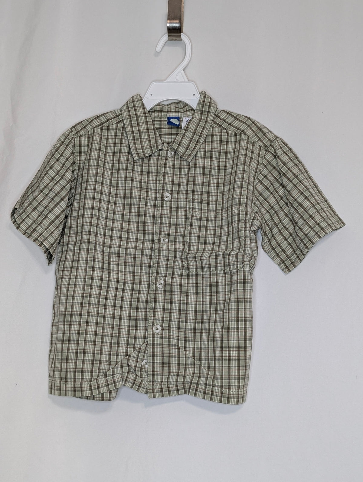 EUC s/s boys button down sage & olive green plaid - size Youth - 4 (XS)