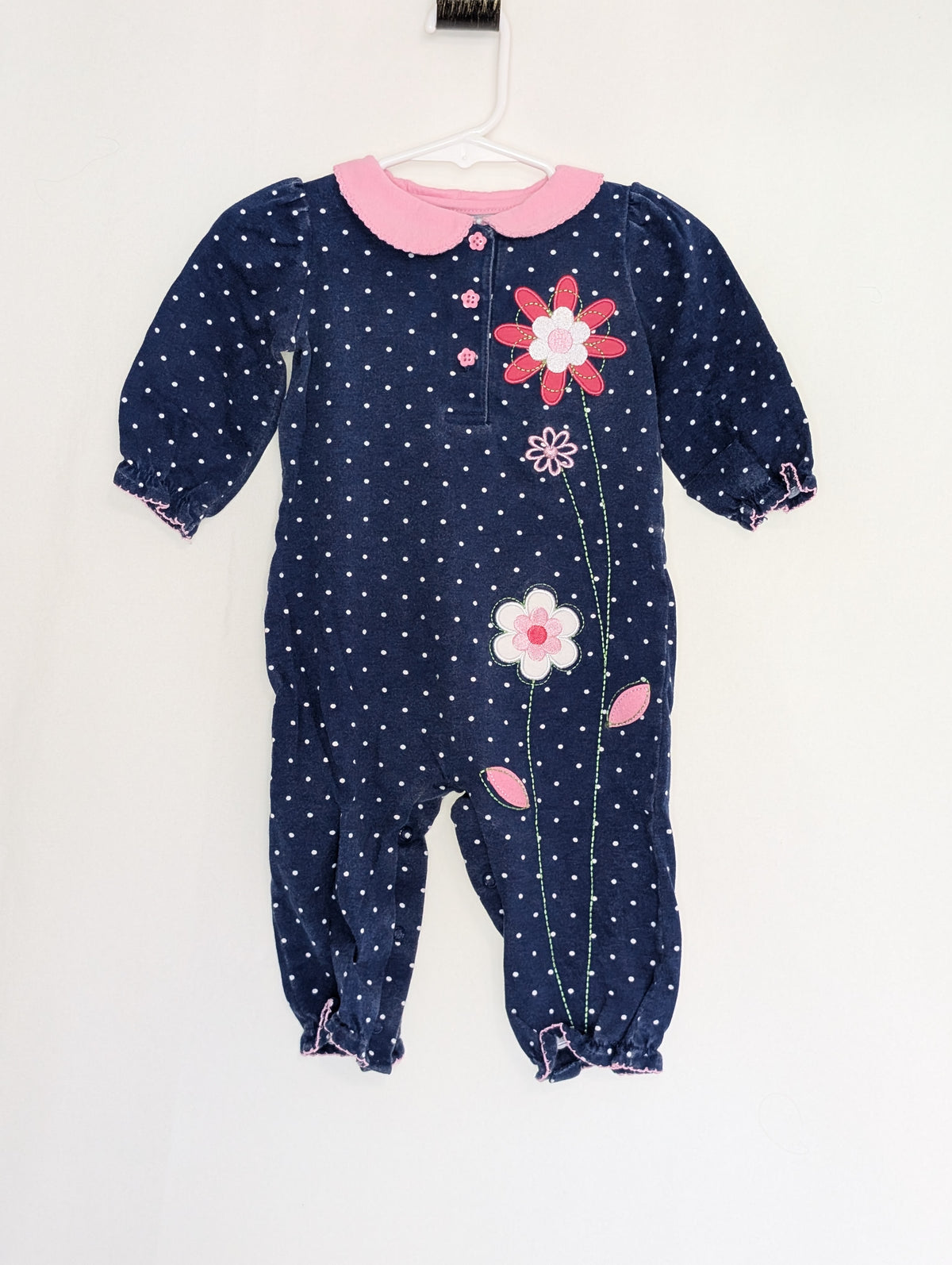PLAY OkieDokie l/s rompr navy & pink w/ flowers - size Month - 6-9 / 9M