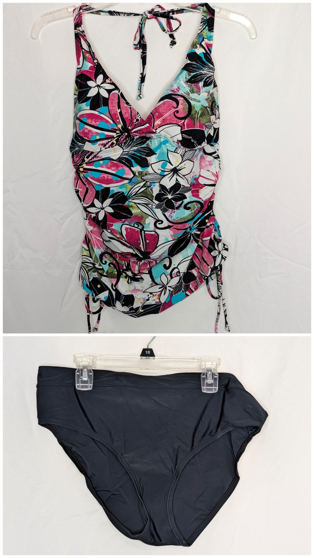 VGC C&B 2pc tankini, solid black bottoms, - size Women - L (12/14)