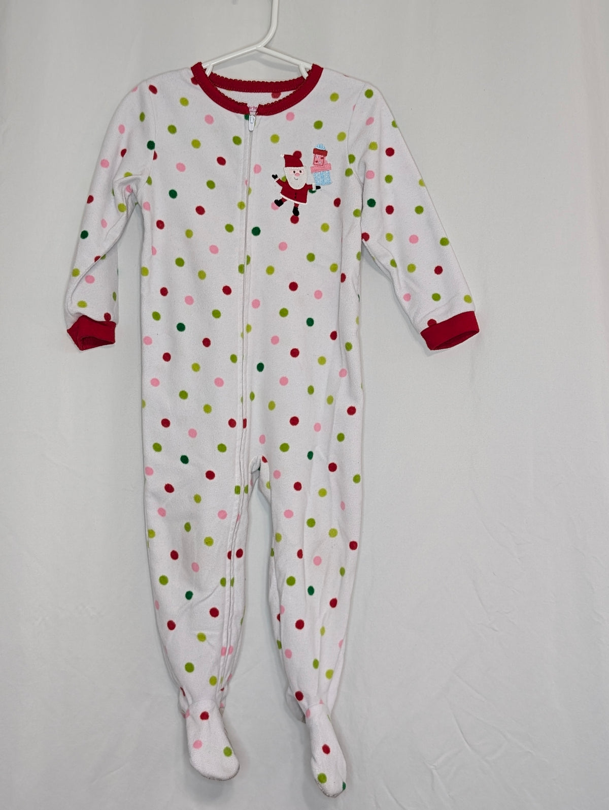 EUC Carter fleece footed full zip PJ, Santa & - size Toddler - 2T