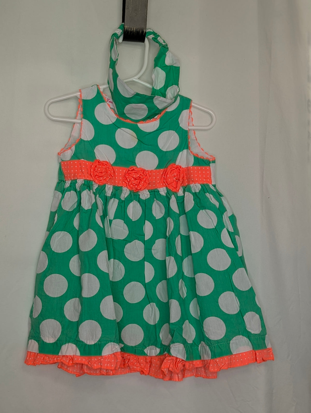 EUC sundress, mint w/ white dots, neon orange - size Toddler - 3T