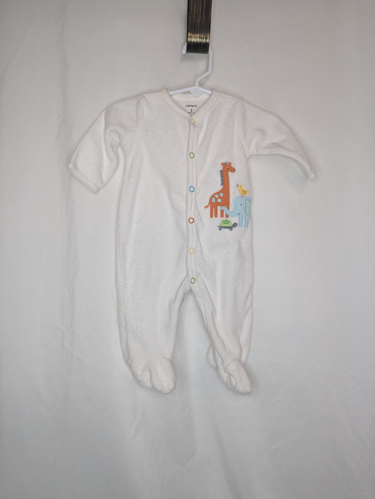 VGUC Carter snap up sleep &play, white terry - size Month - 0-3 / 3M