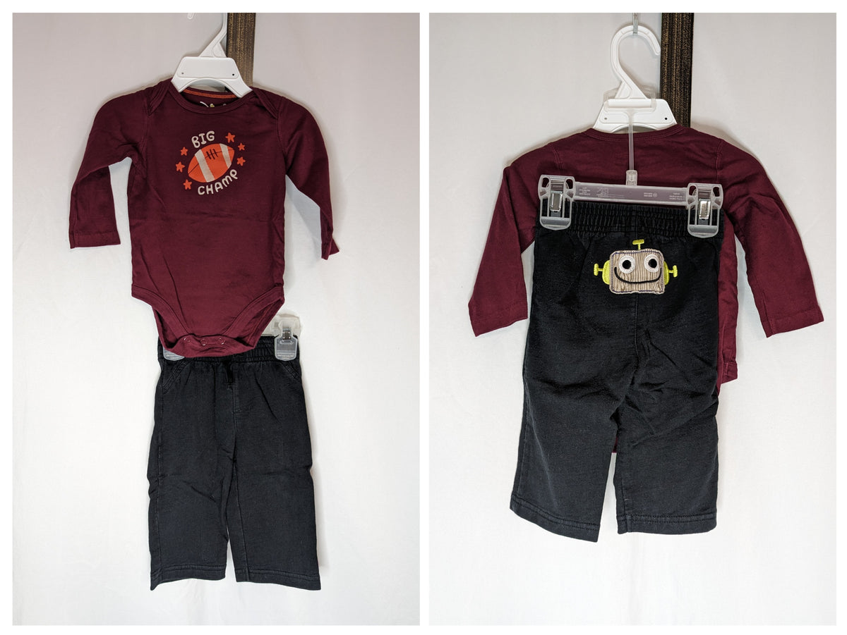 EUC JumpBean 2pc, l/s maroon big champ foot - size Month - 6-9 / 9M
