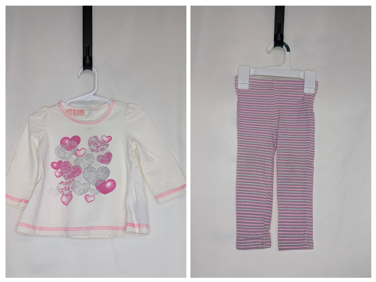 GUC l/s ivory tunic & striped leggings, pink & - size Month - 9-12 / 12M
