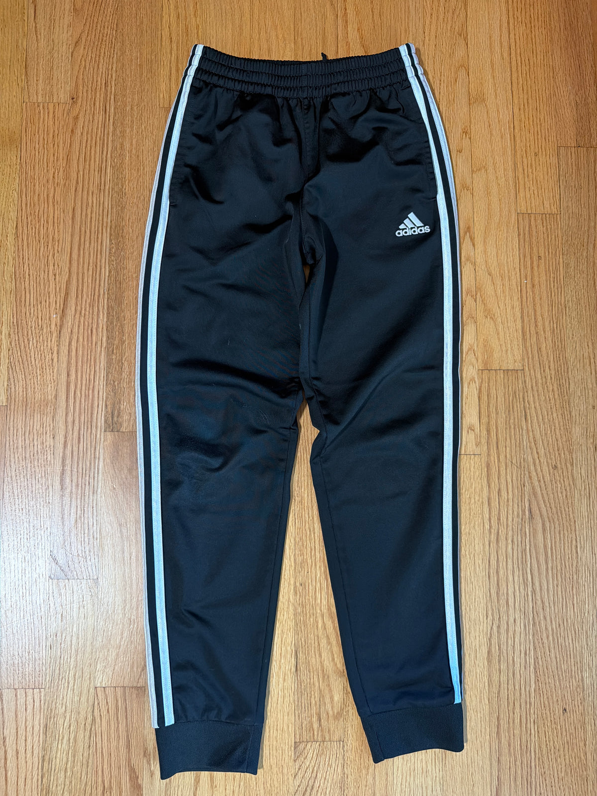 Black Adidas sweatpants M 10/12 white stripes - size Youth - 10 (L)
