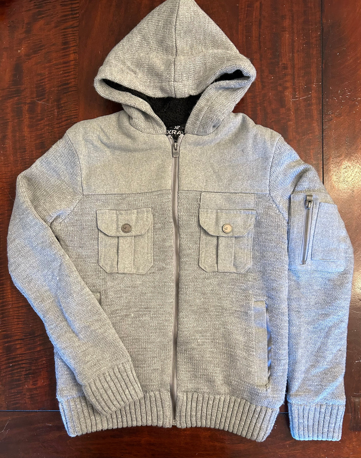 XRAY SWEATER JACKET HOOD WARM VGUC GRAY - size Teen/Men - S (29-31)