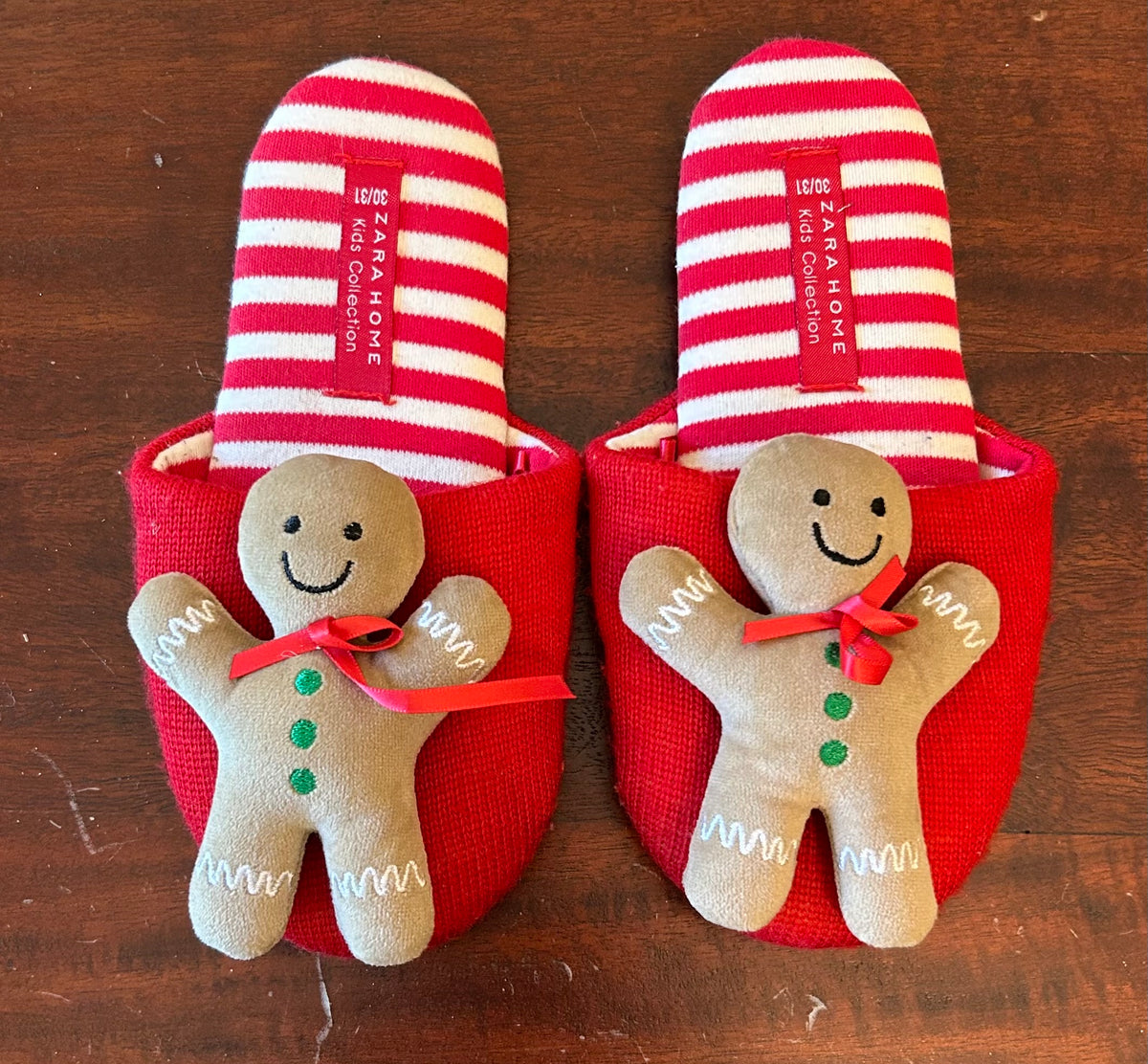 ZARA GINGER COOKIE EUC SLIPPERS RED STRIPE - size Shoes - Kids 13
