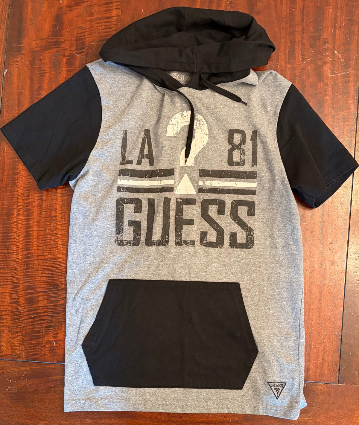 GUESS GRAY BLACK COTTON SHORT SLEEVE TUNIC EUC - size Youth - 12 (L)