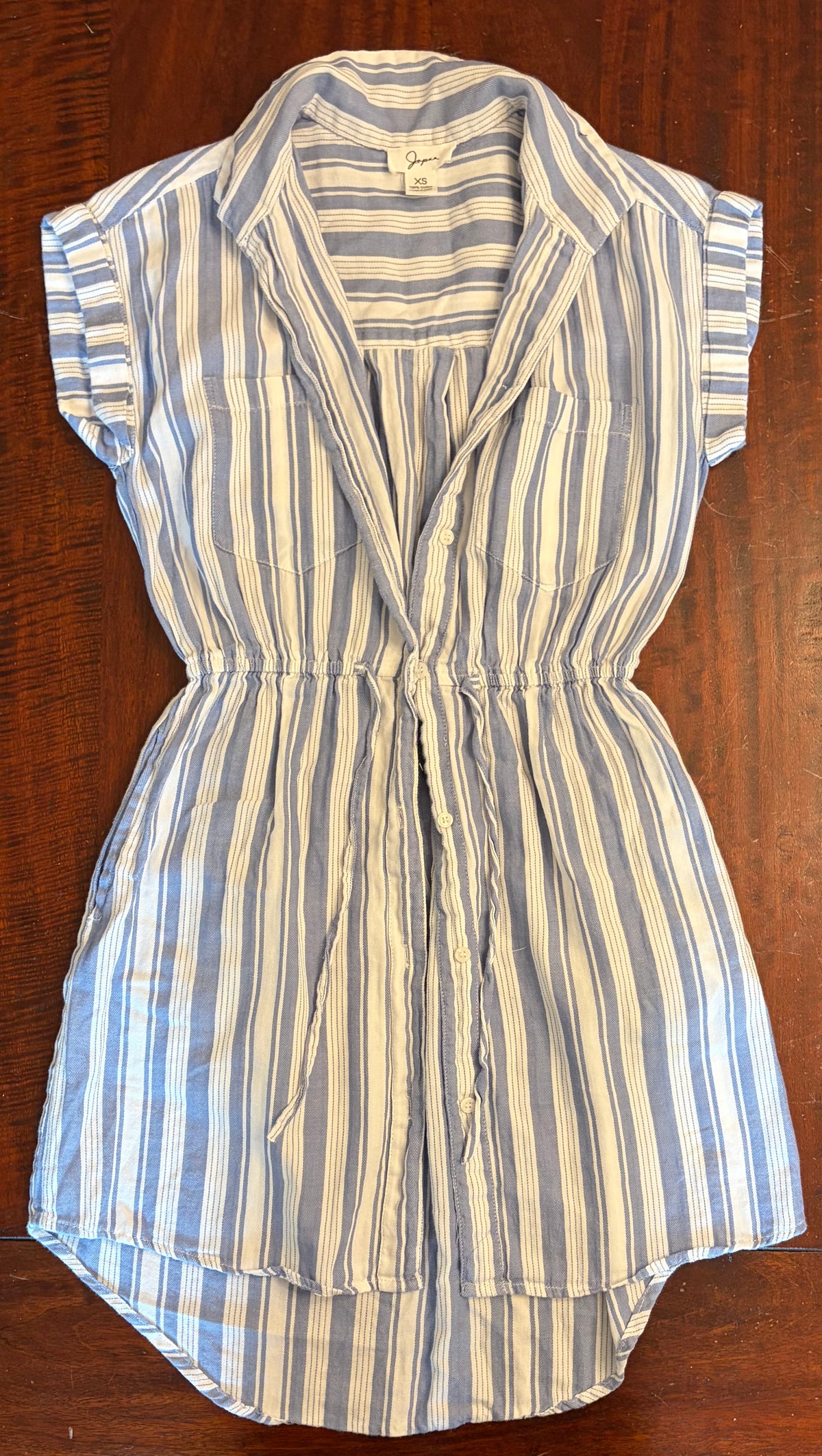 COTTON WHITE SKY BLUE STRIPE BUTTON DOWN DRESS - size Junior - XS (0/1)