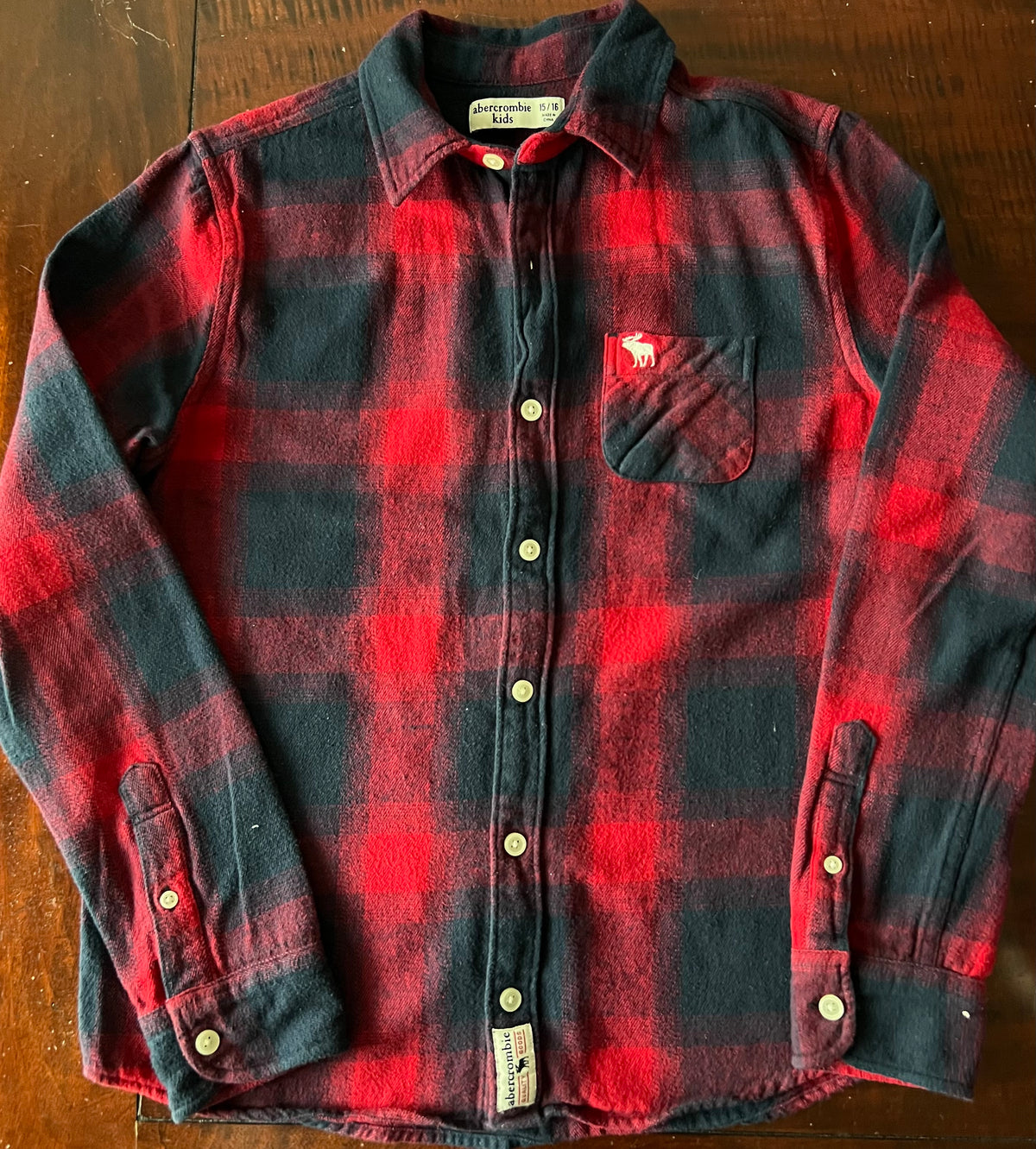 Abercrombie button down fleece red shirt - size Youth - 14 (XL)