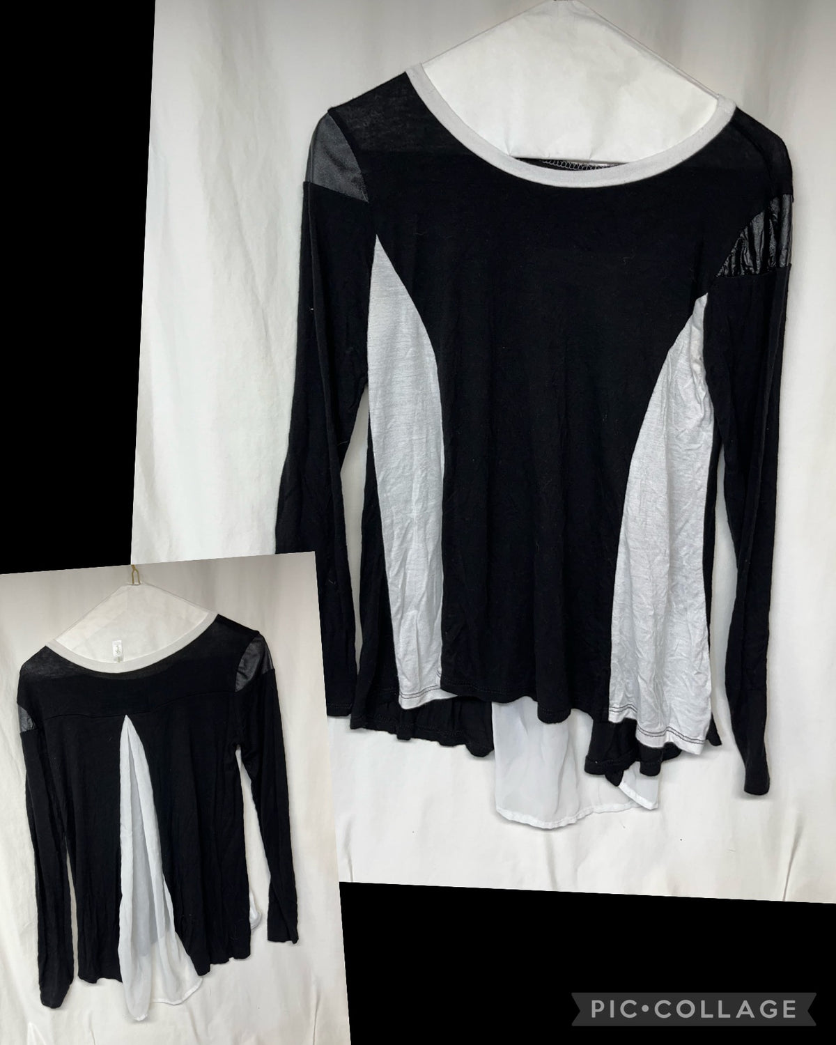 Open Gate black & white sheer longer back l/s - size Junior - S (3/5)