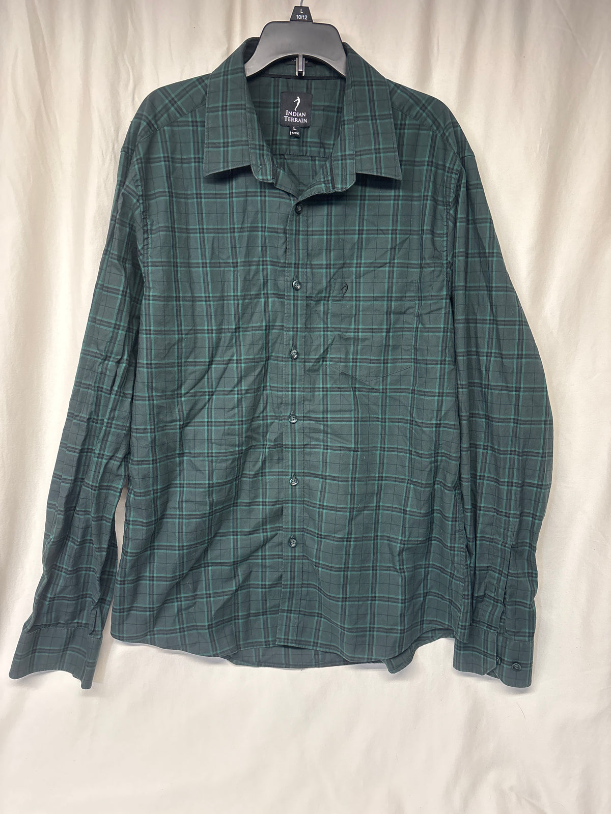 Indian Terrain forest green plaid button down - size Teen/Men - L (36-38)