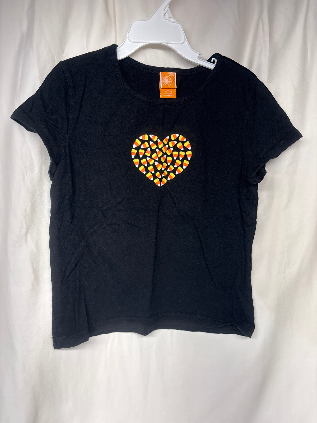 Halloween shirt - black s/s tee w/ candy corn - size Youth - 7 (S)
