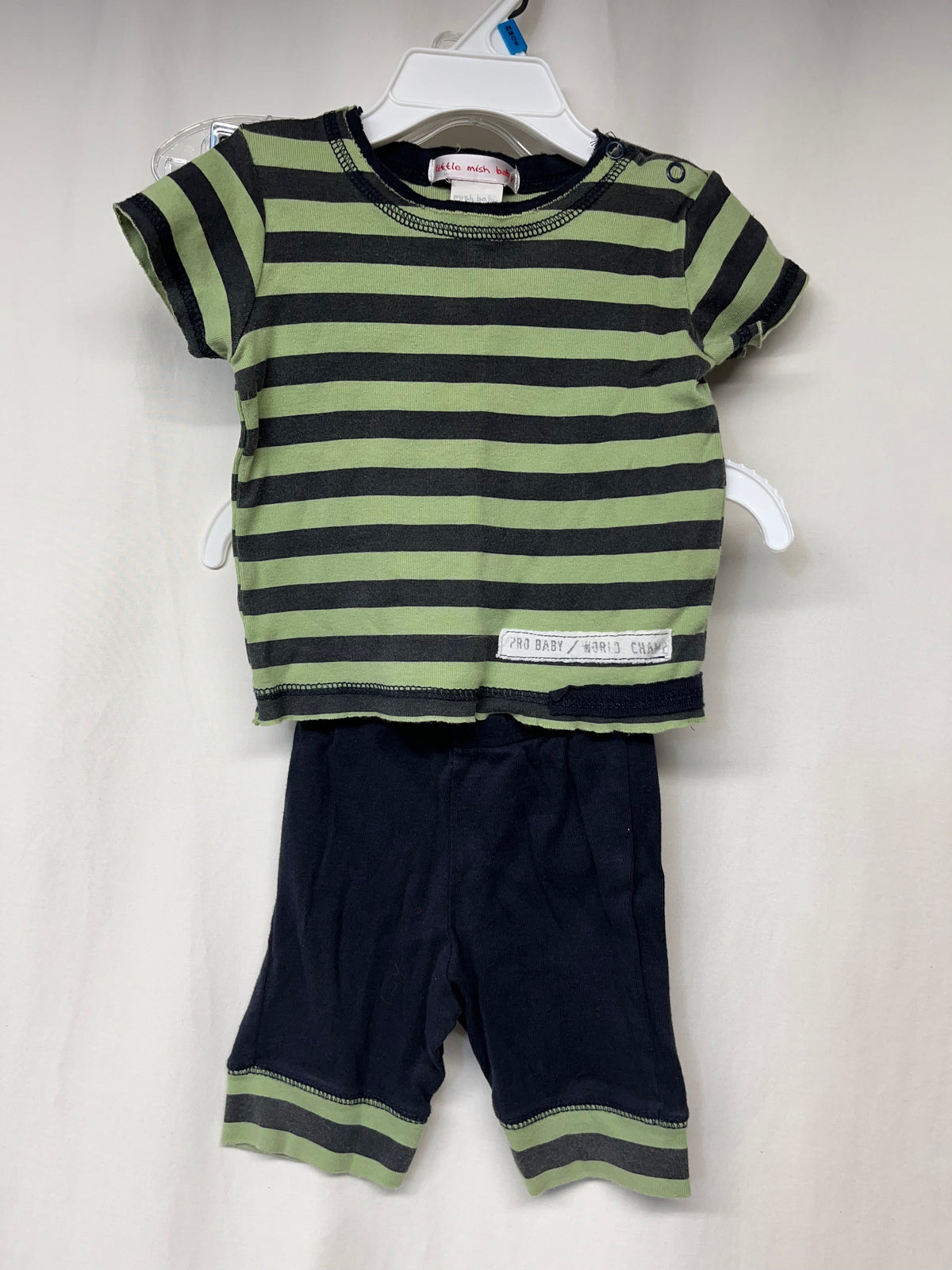 Little Mish Baby 2pc sage & charcoal outfit - size Month - 6-9 / 9M