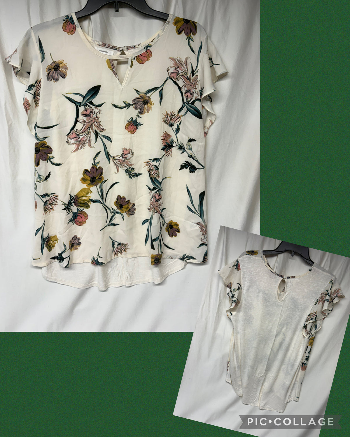 Maurices ivory flutter cap sleeve flower top - size Women - L (12/14)