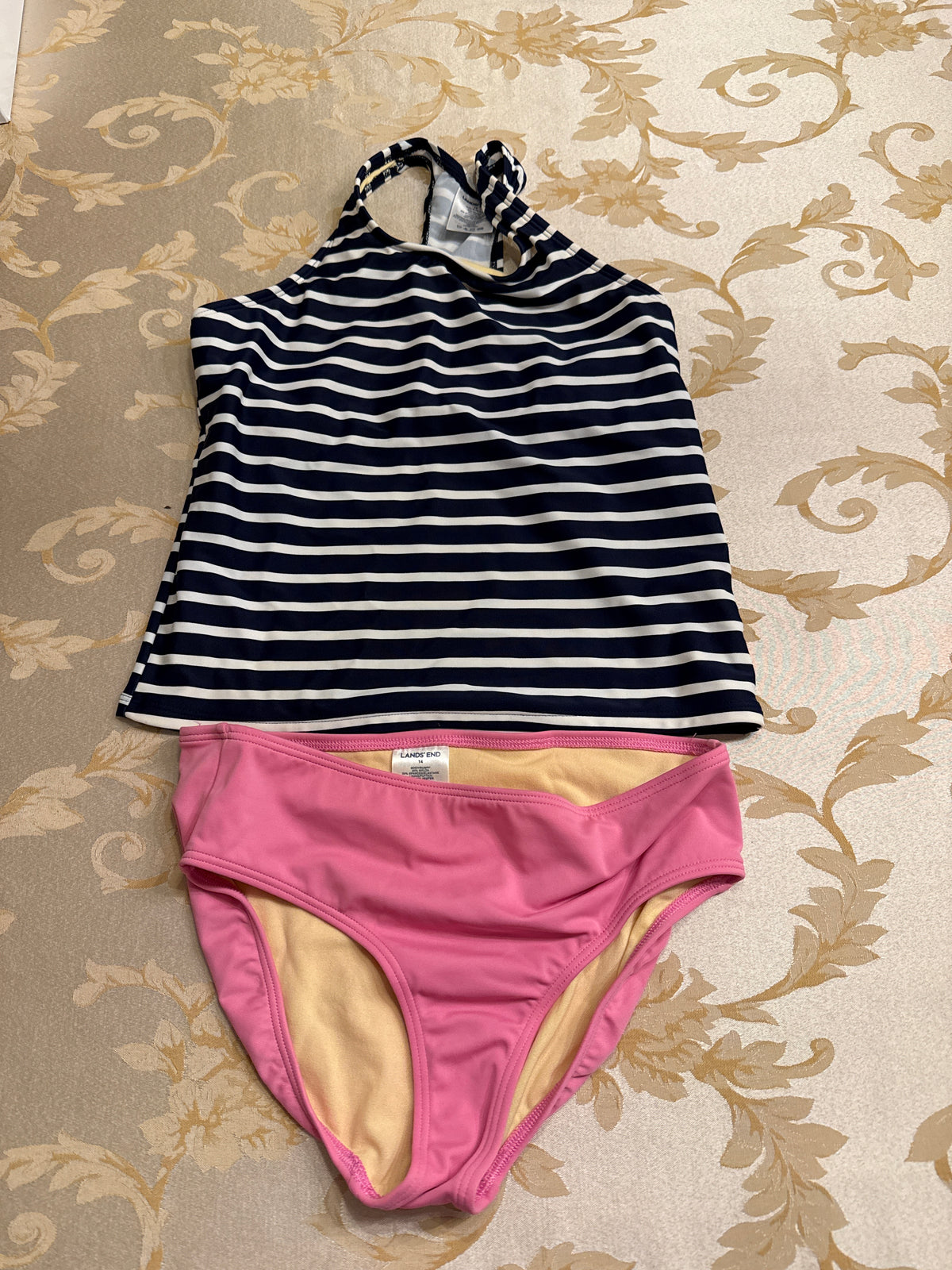 Lands end 2 piece Navy stripe & pink VGUC - size Youth - 14 (XL)