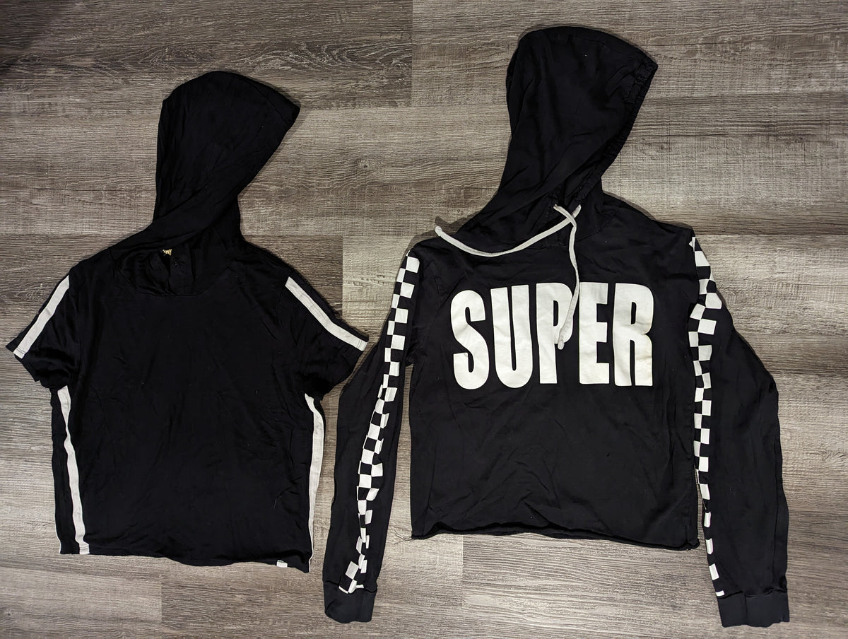 2 black hooded shirts short and long sleeve - size Junior - M (7/9)