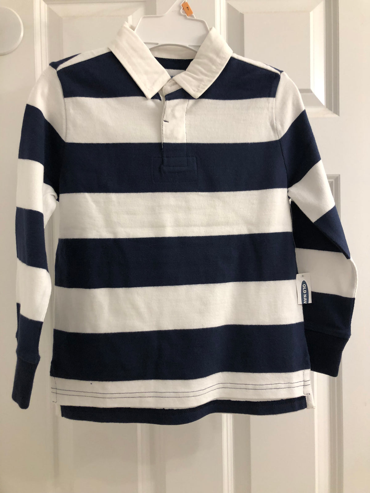 ON new dress sweater Striped navy white - size Youth - 7 (S)