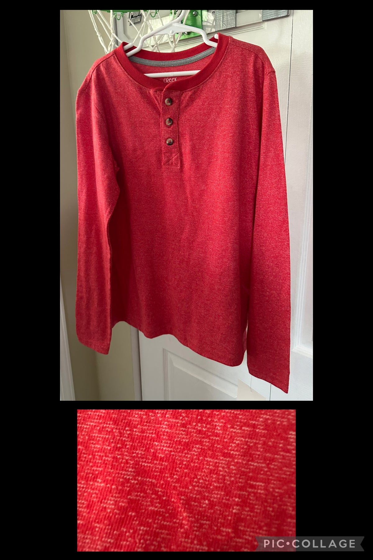 10/12 NEW reddish Half button longsleeve - size Youth - 10 (L)