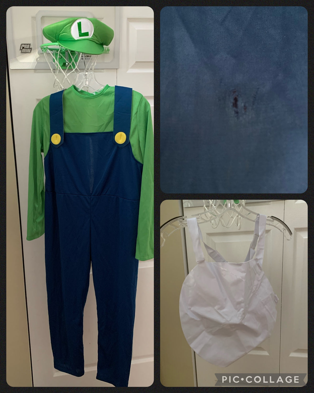 Luigi costume, knee hole Hat, fat suit included - size Youth - 10 (L)