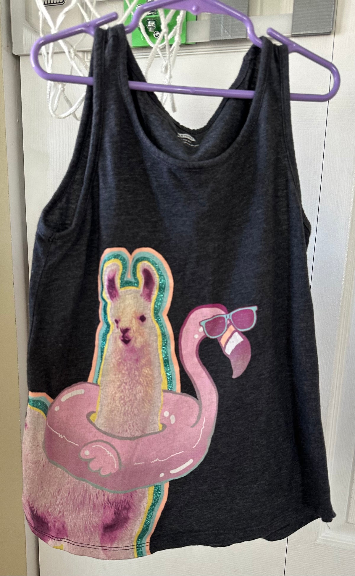 10/12 llama flamingo Tank top cotton/ poly - size Youth - 10 (L)