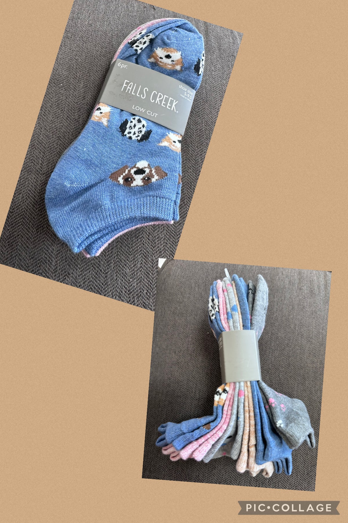 New 6 low cut sock Dog, paw print , solid - size Women - M (8/10)