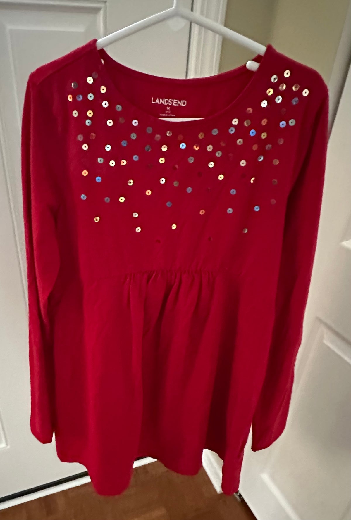 10/12 red tunic top EUC Lands End 95 cot 5 spand - size Youth - 10 (L)
